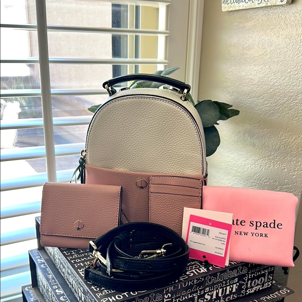 NWT Kate Spade mini backpack & wallet & card case in the color Flapper Pink.